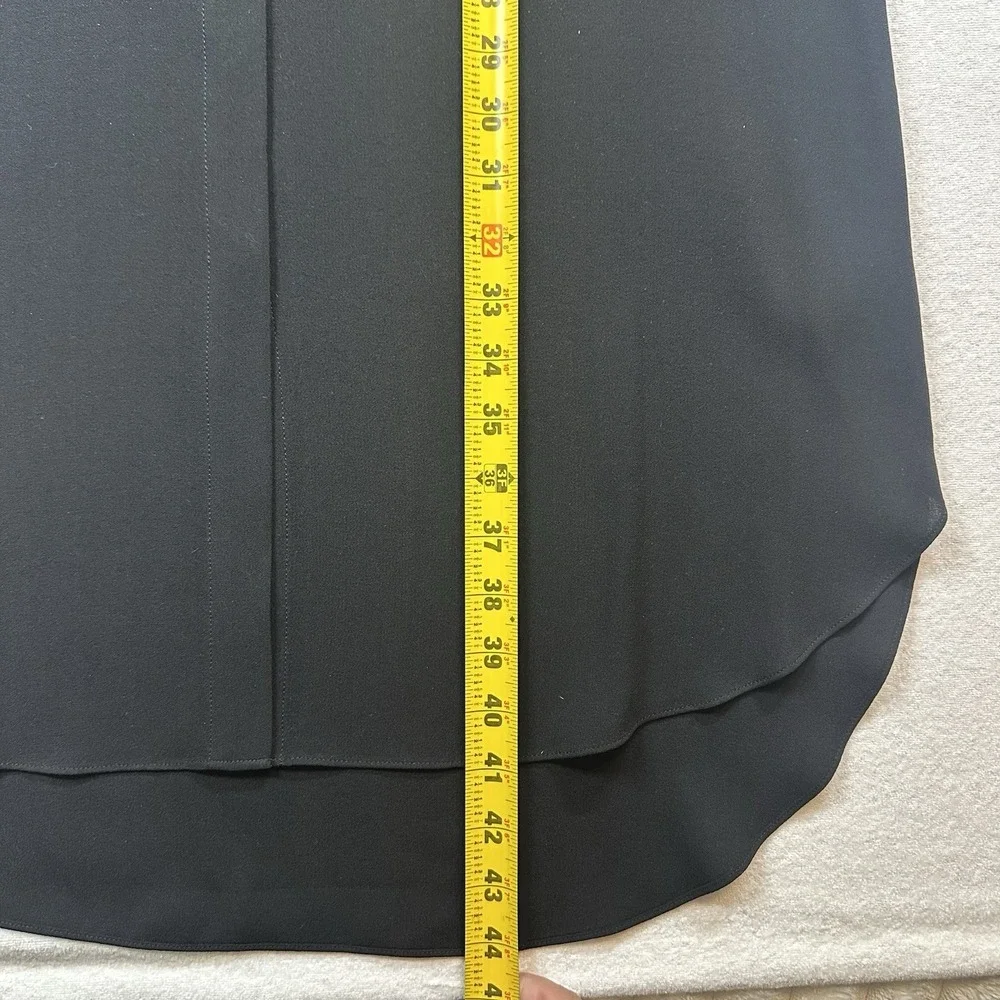 Eileen Fisher 100% SILK Georgette Crepe Notch Collar Dress XS Black‎ f4gc1